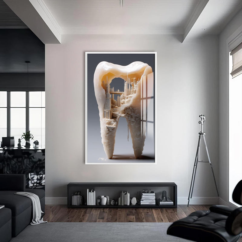 Artronauts Glass Print S | 72x46 cm | 28.3"x18.1" / White Crystal Tooth City - Tempered Glass Wall Art
