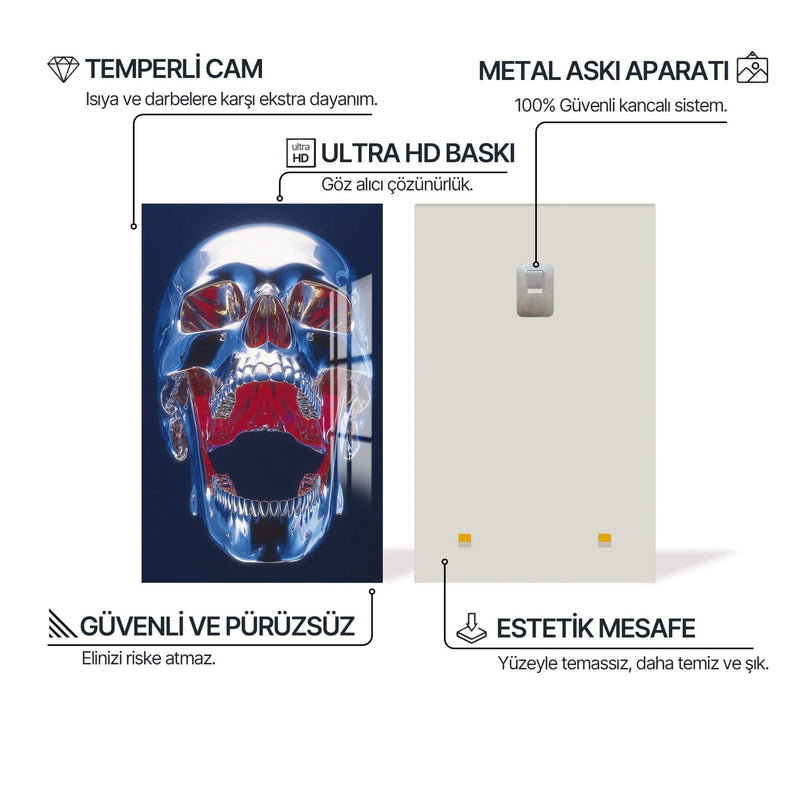 Artronauts Glass Print Chrome Skull Anatomy - Tempered Glass Wall Art
