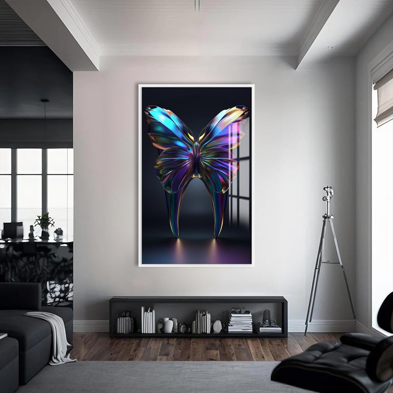 Artronauts Glass Print S | 72x46 cm | 28.3"x18.1" / White Iridescent Butterfly Tooth - Tempered Glass Wall Art