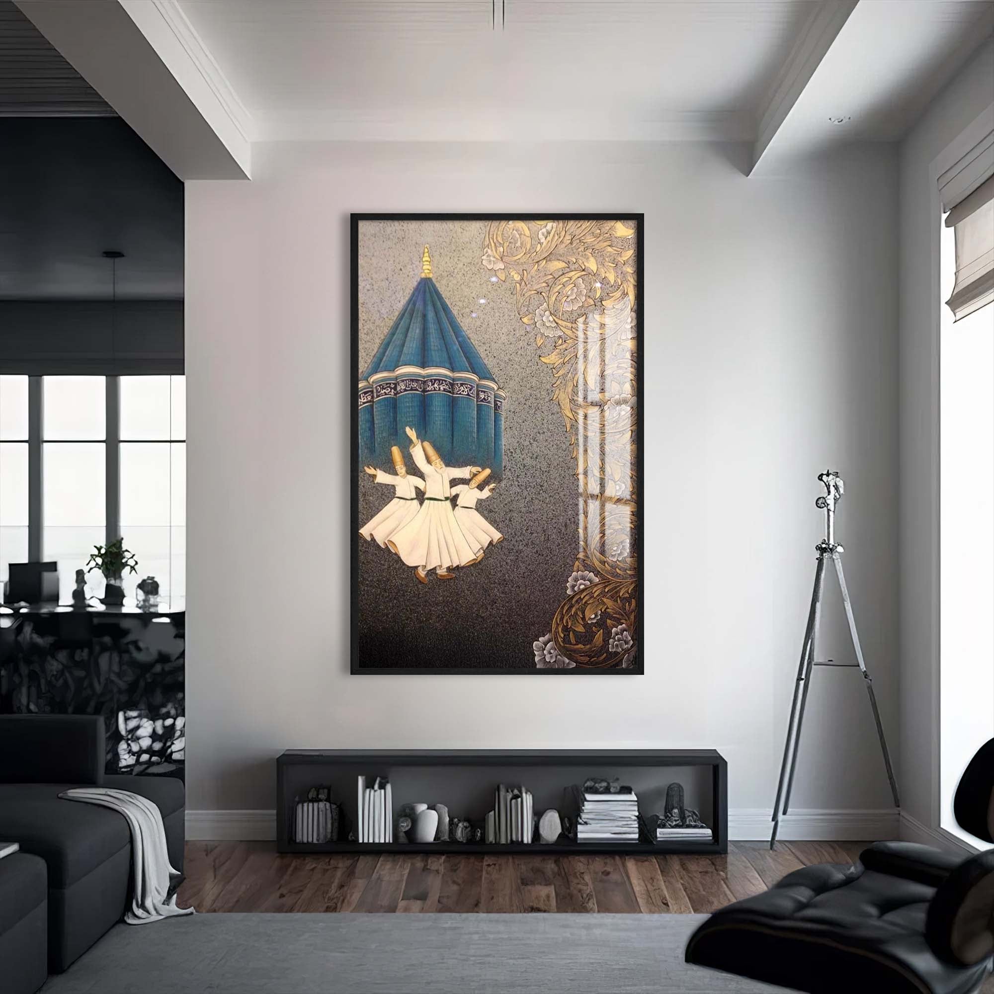 Artronauts Glass Print S | 72x46 cm | 28.3"x18.1" / Black Whirling Dervish- Islamic Tempered Glass Wall Art
