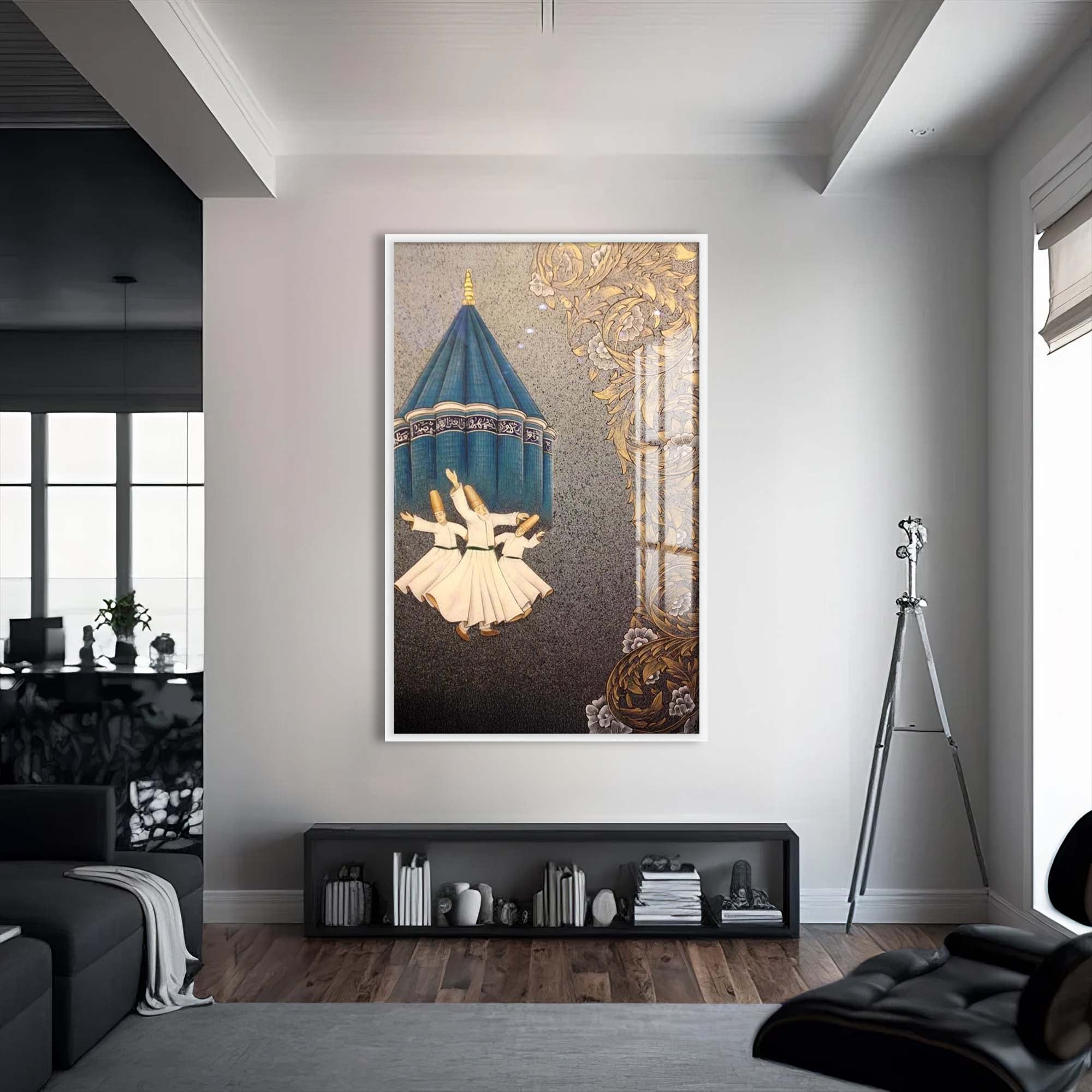 Artronauts Glass Print S | 72x46 cm | 28.3"x18.1" / White Whirling Dervish- Islamic Tempered Glass Wall Art