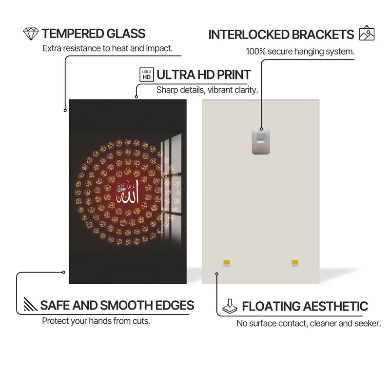 Artronauts Glass Print Allah Names- Islamic Tempered Glass Wall Art