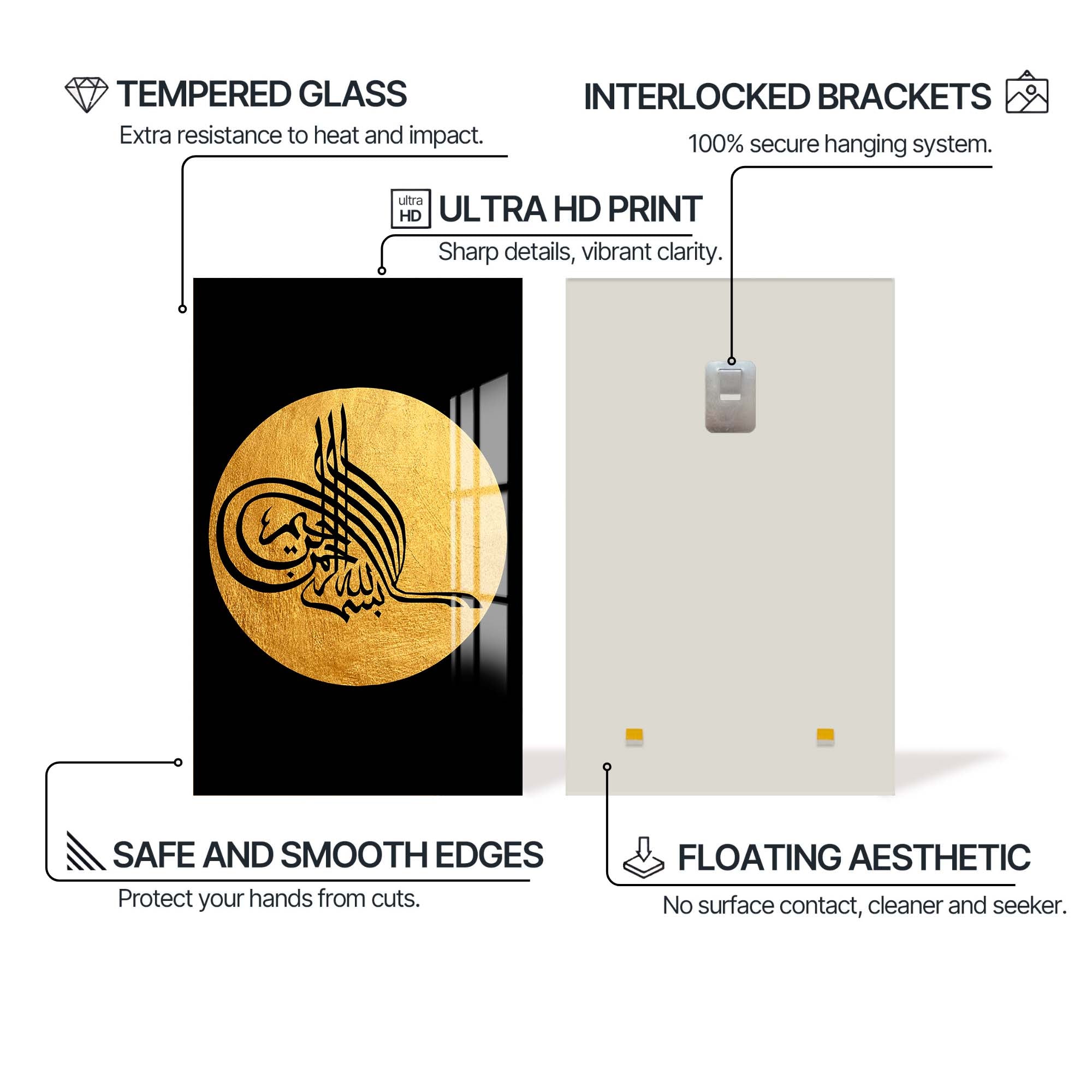 Artronauts Glass Print Allah Calligraphy- Islamic Tempered Glass Wall Art