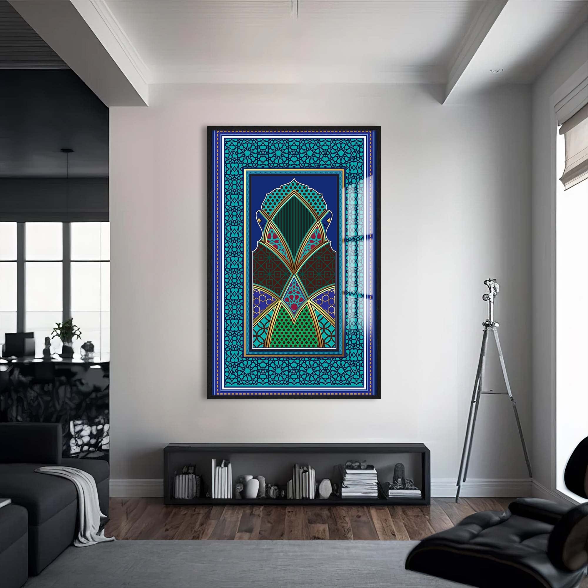 Artronauts Glass Print S | 72x46 cm | 28.3"x18.1" / Black Islamic Arch- Islamic Tempered Glass Wall Art