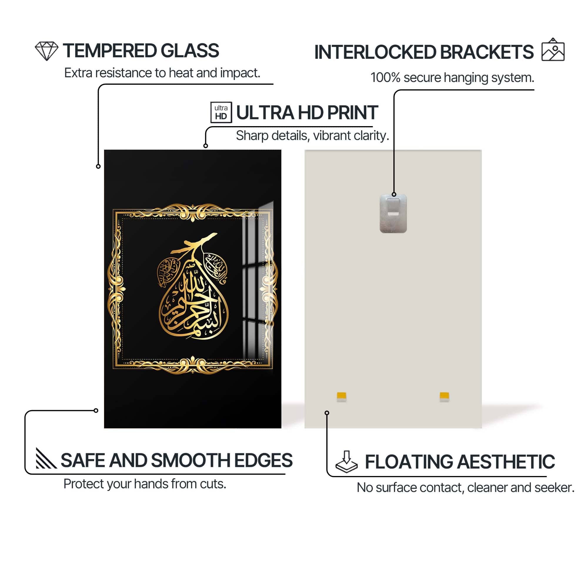 Artronauts Glass Print Gold Islamic Calligraph- Islamic Tempered Glass Wall Art