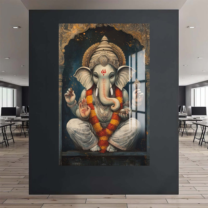 Artronauts Glass Print Sacred Ganesha- Hinduism Tempered Glass Wall Art
