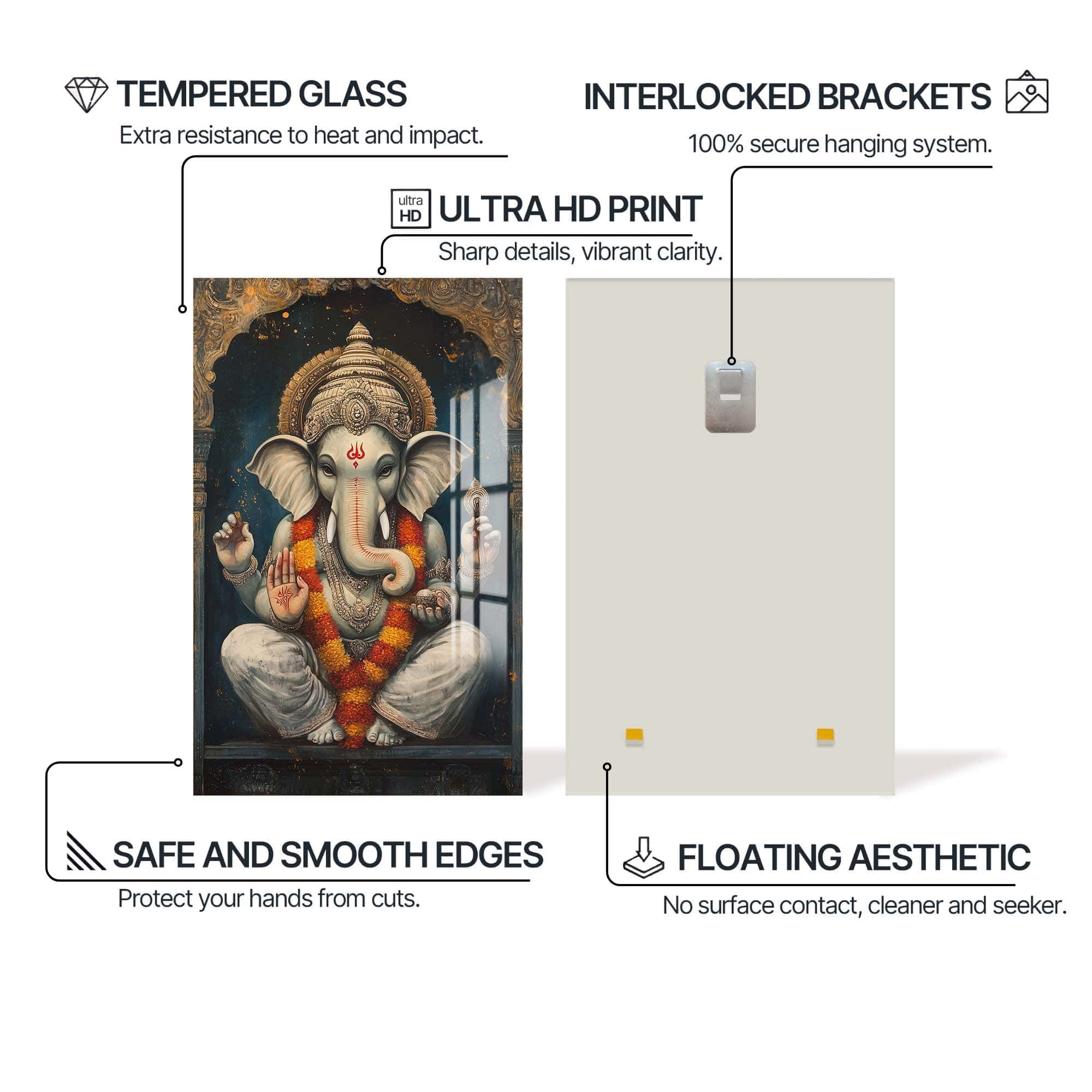Artronauts Glass Print Sacred Ganesha- Hinduism Tempered Glass Wall Art