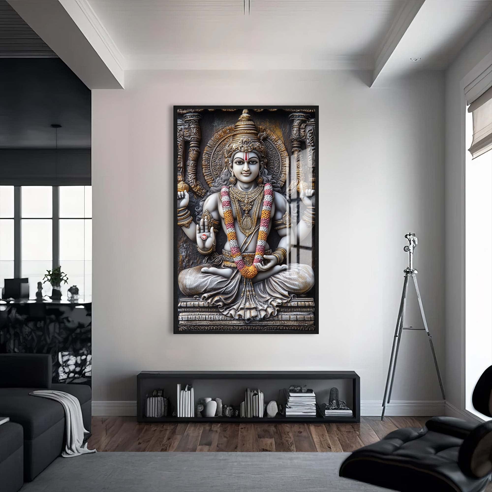 Artronauts Glass Print S | 72x46 cm | 28.3"x18.1" / Black Eternal Vishnu- Hinduism Tempered Glass Wall Art