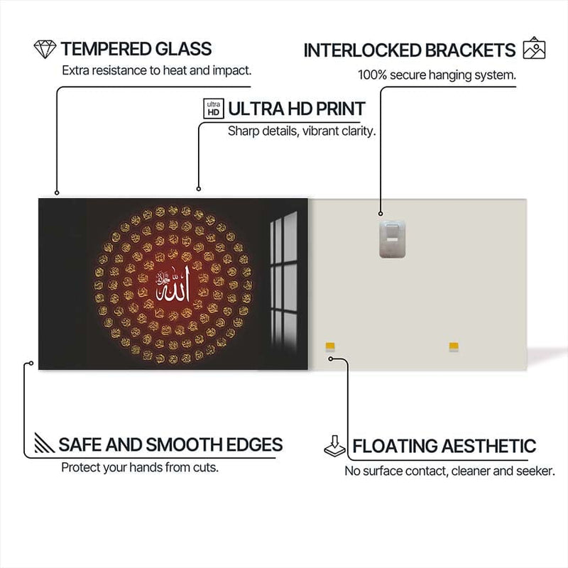 Artronauts Glass Print Divine Names- Islamic Tempered Glass Wall Art