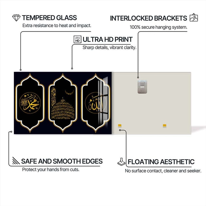 Artronauts Glass Print Sacred Trio- Islamic Tempered Glass Wall Art