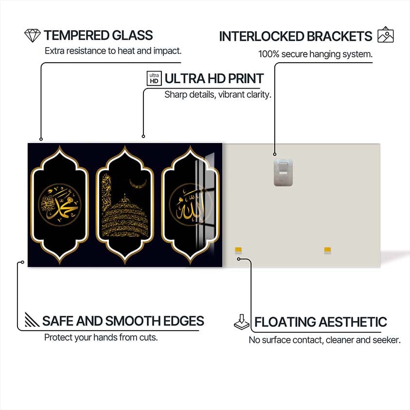 Artronauts Glass Print Sacred Trio- Islamic Tempered Glass Wall Art
