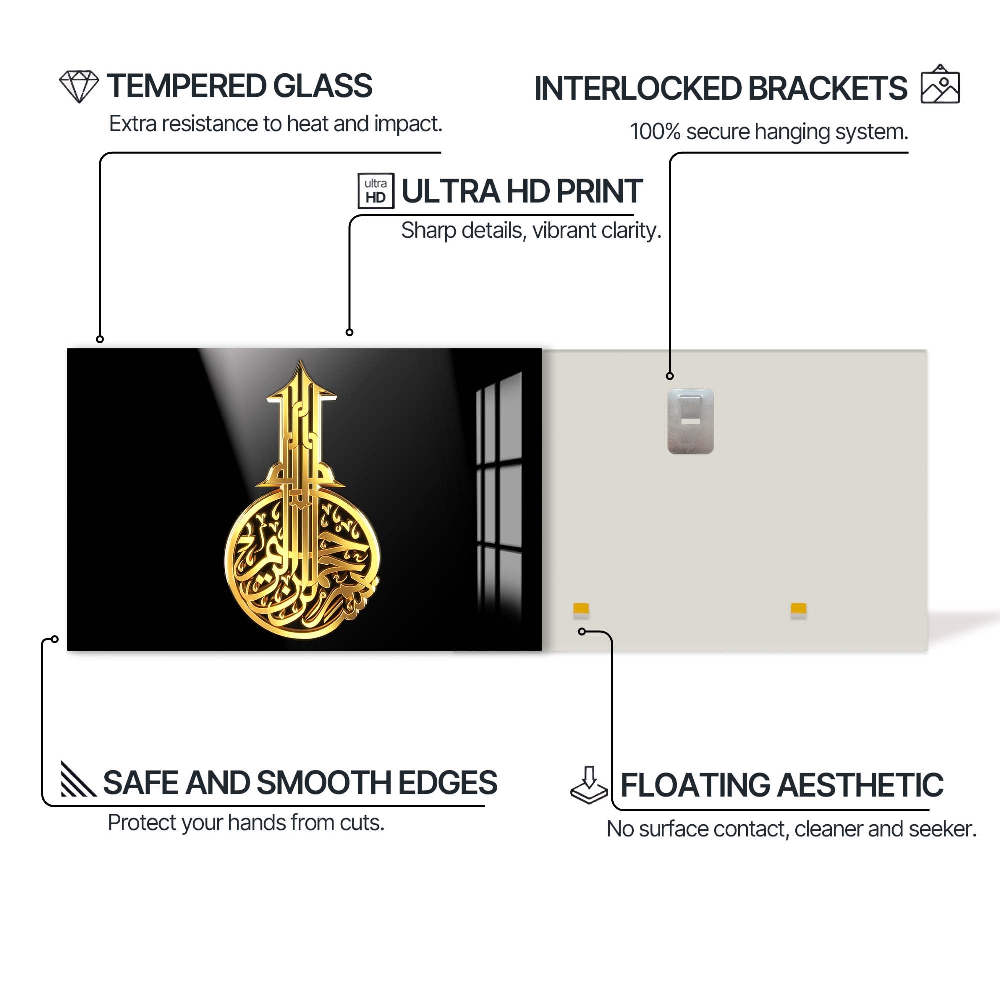 Bismillah Light- Islamic Tempered Glass Wall Art