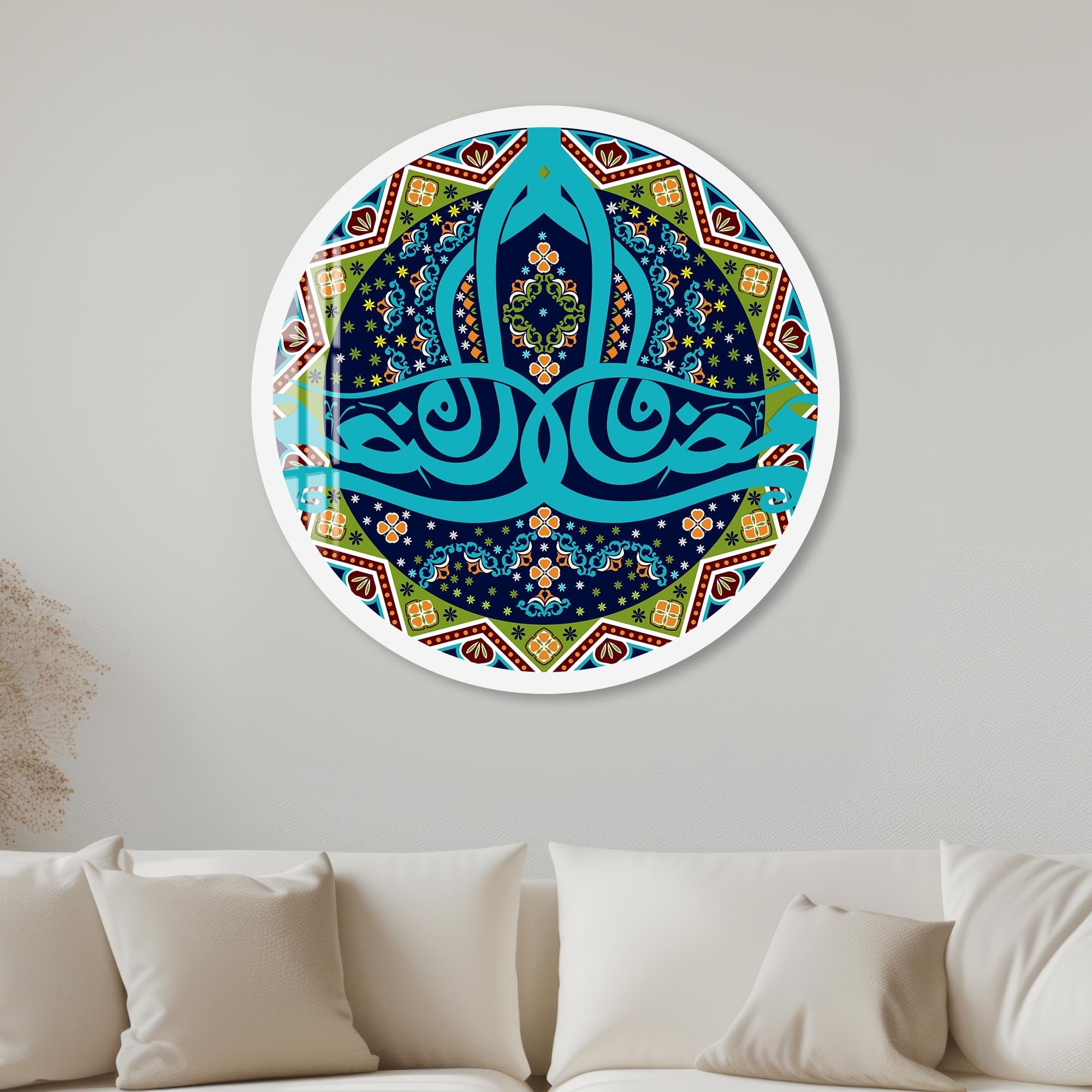 Artronauts Glass Print 40 cm ⌀ | 15.7" / White Sacred Geometry-  Islamic Tempered Glass Wall Art