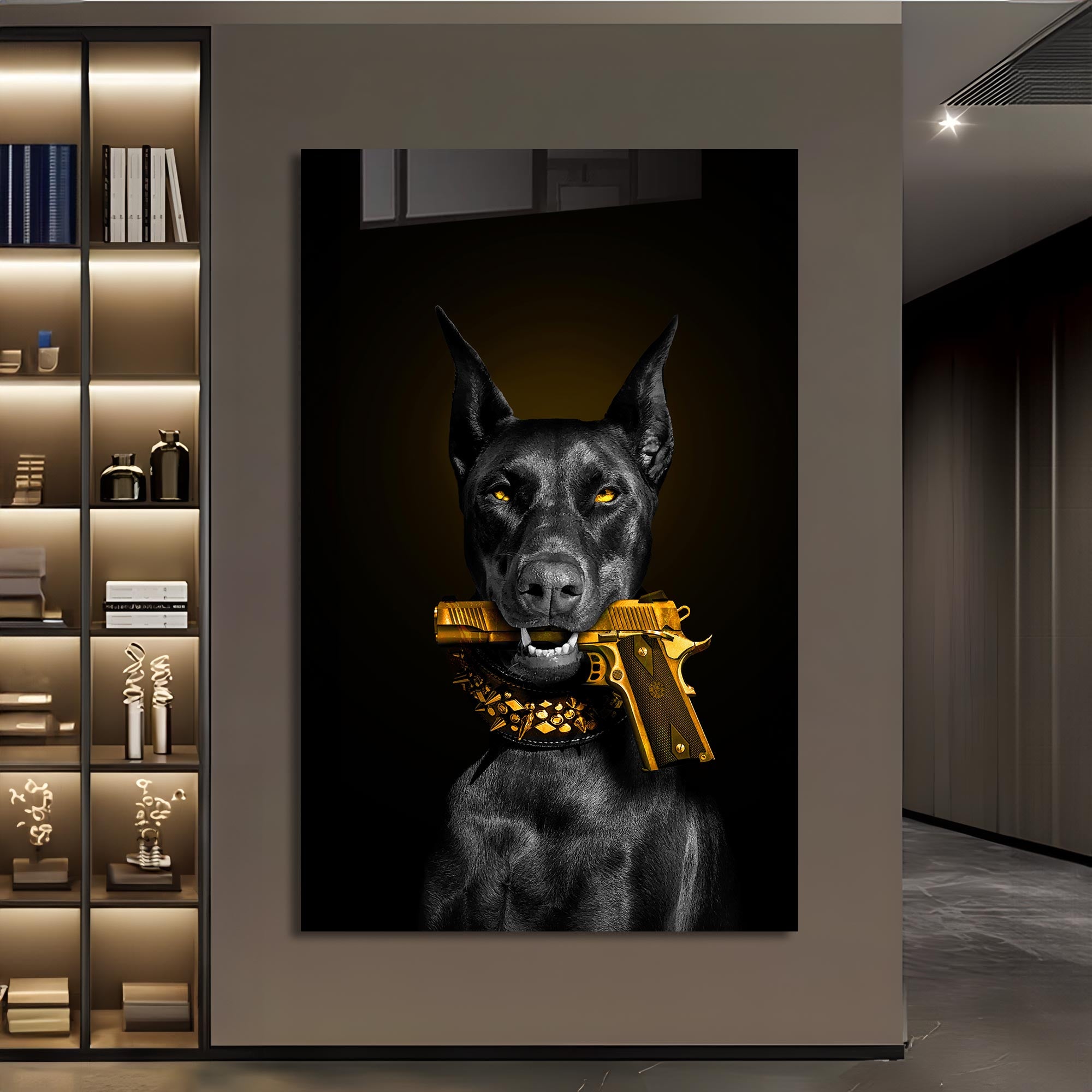 Doberman Gold - Tempered Glass Wall Art