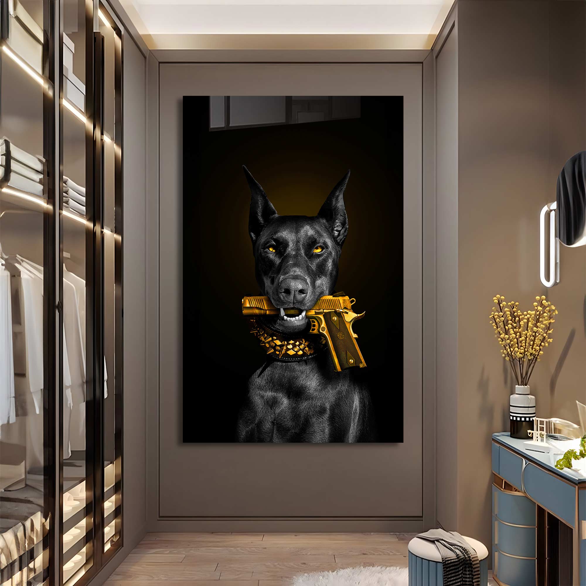 Doberman Gold - Tempered Glass Wall Art