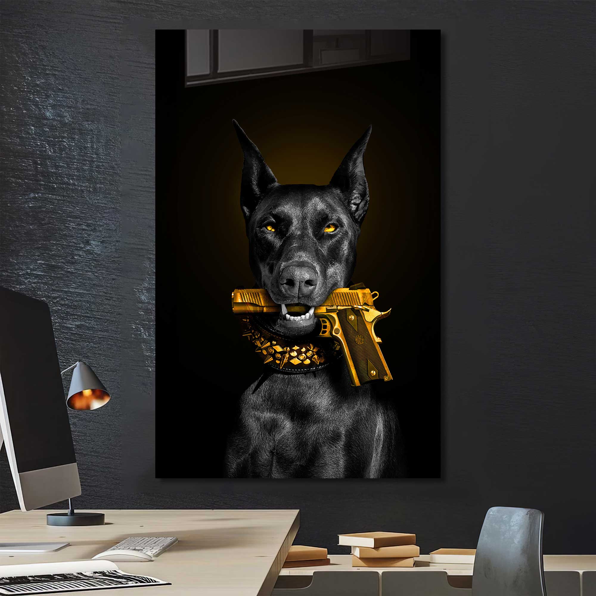 Doberman Gold - Tempered Glass Wall Art