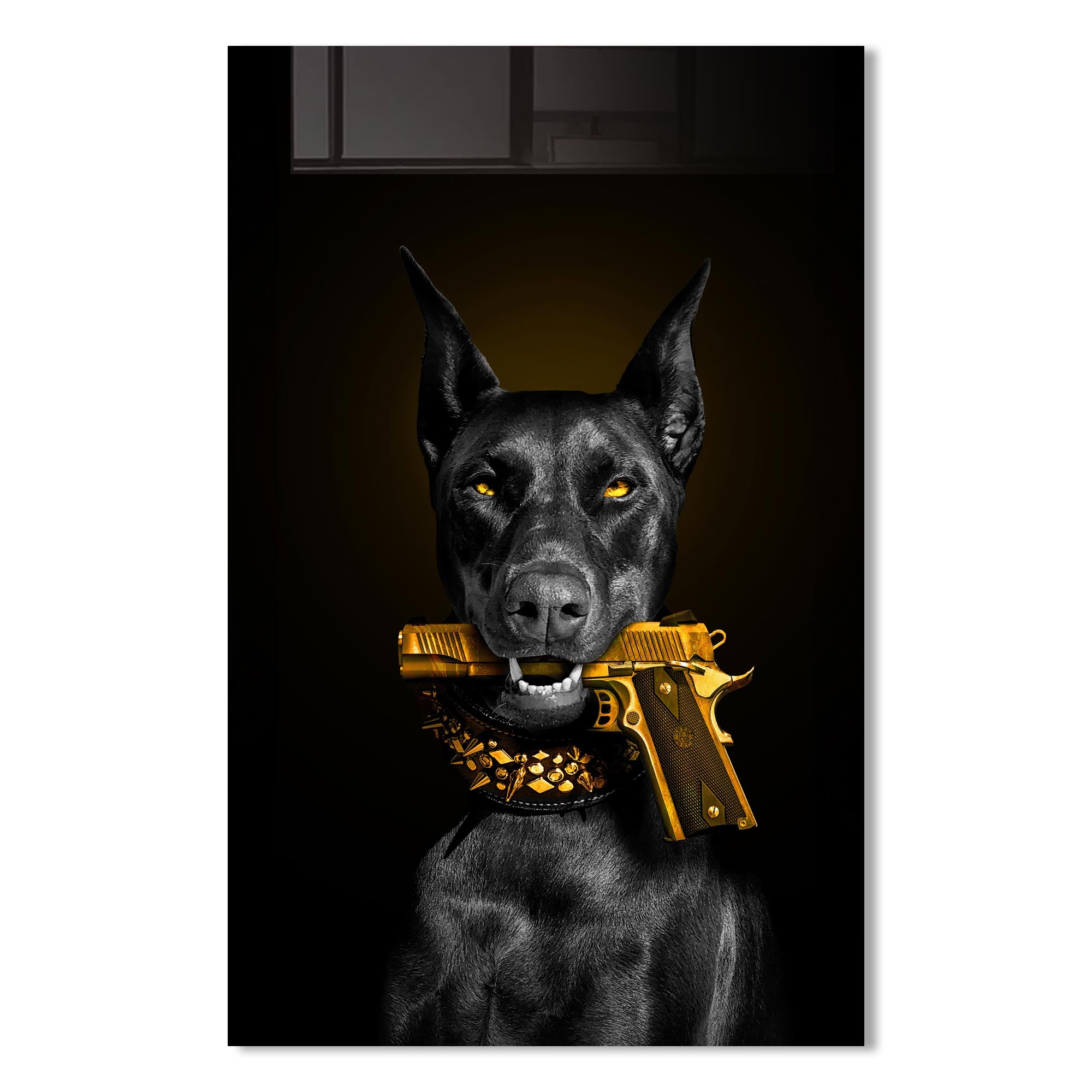 Doberman Gold - Tempered Glass Wall Art