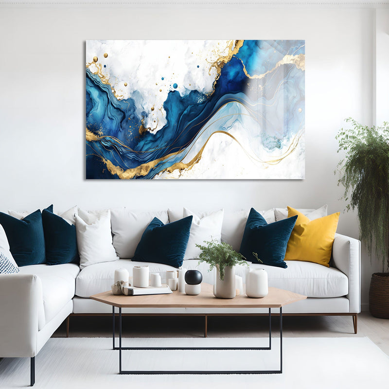 Artronauts Glass Print White & Blue Abstract