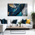 Artronauts Glass Print Golden Veined Blue Abstract II