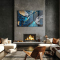 Artronauts Glass Print Golden Veined Blue Abstract II