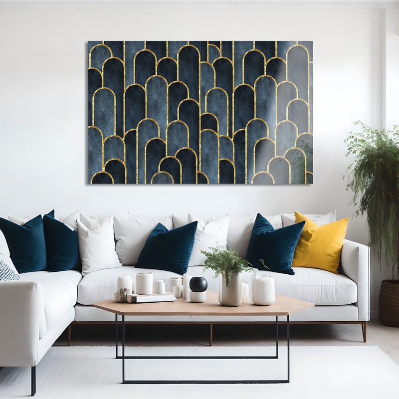 Artronauts Glass Print Dark Blue Geometric Abstract