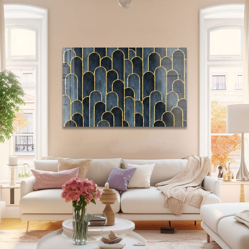 Artronauts Glass Print Dark Blue Geometric Abstract