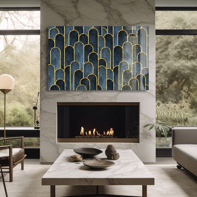 Artronauts Glass Print Dark Blue Geometric Abstract