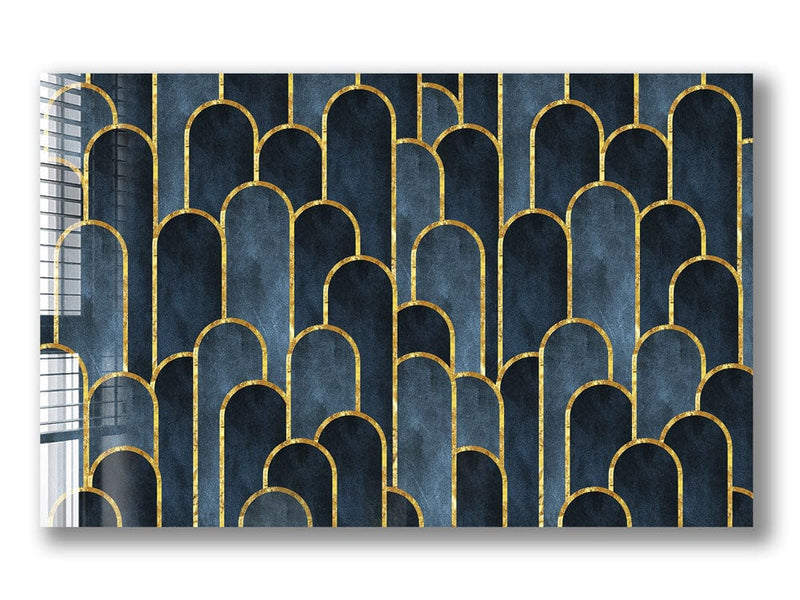 Artronauts Glass Print Dark Blue Geometric Abstract
