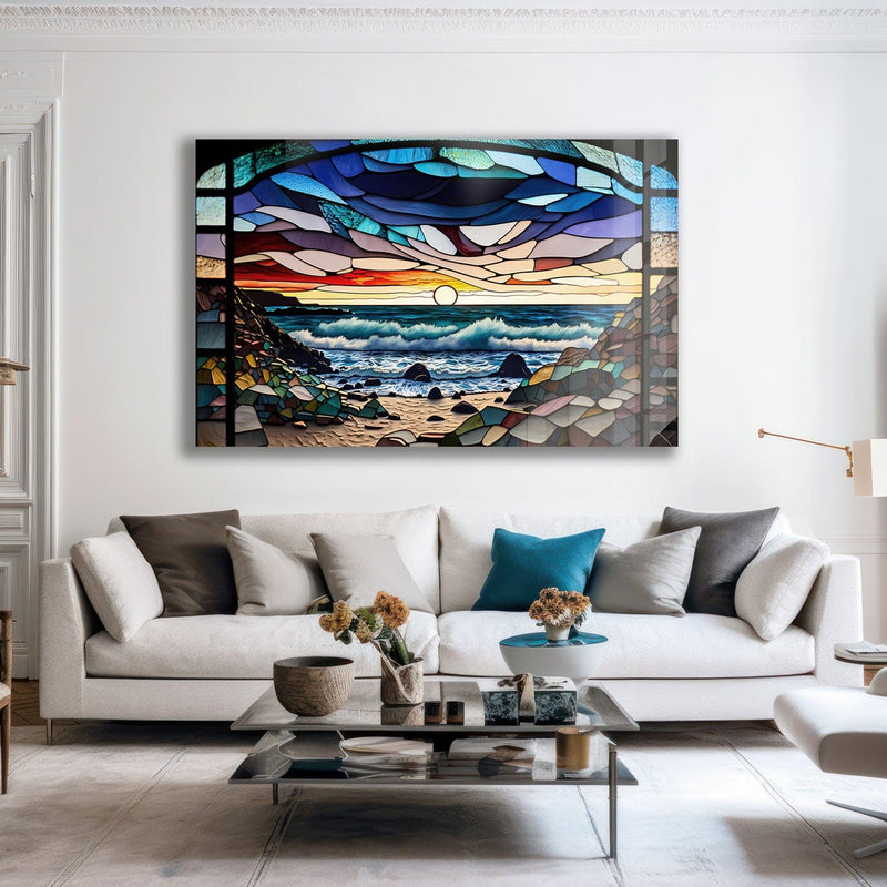 Artronauts Glass Print Abstract Coast Stained Glass Effect