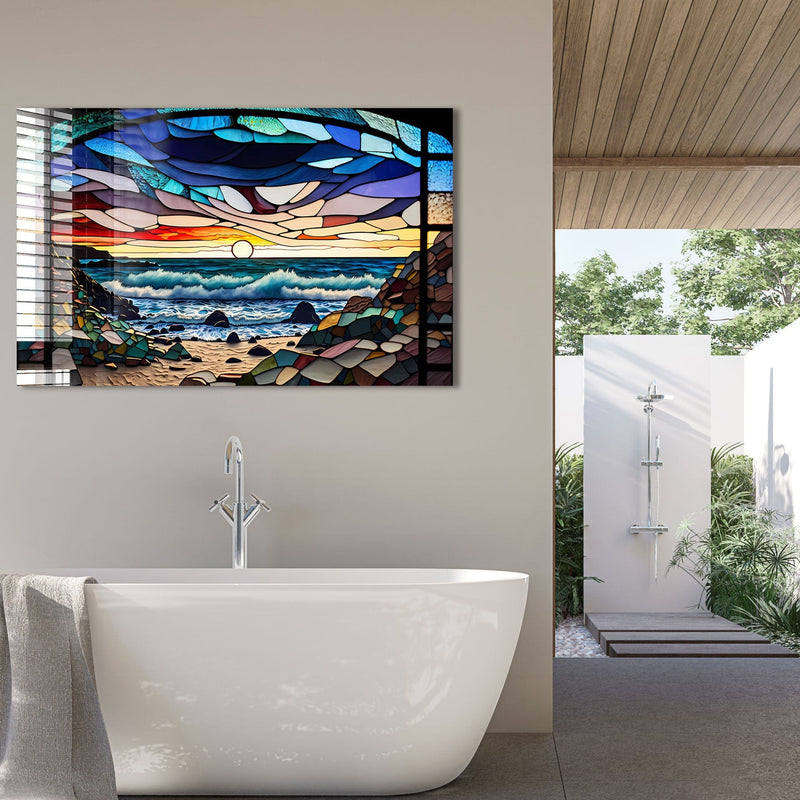 Artronauts Glass Print Abstract Coast Stained Glass Effect