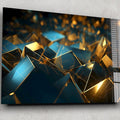 Artronauts Glass Print Golden & Blue Cubes Abstract