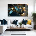 Artronauts Glass Print Golden & Blue Cubes Abstract