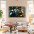 Artronauts Glass Print Golden & Blue Cubes Abstract
