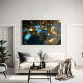 Artronauts Glass Print Golden & Blue Cubes Abstract