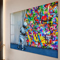 Artronauts Glass Print Behind The Curtains - Banksy