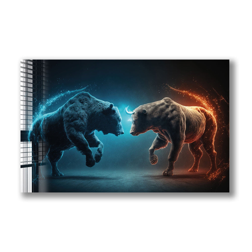 Artronauts Glass Print Bear vs Bull II