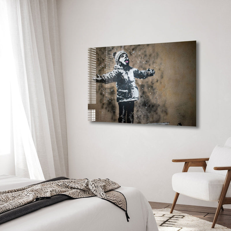 Artronauts Glass Print Season's Greetings  - Banksy