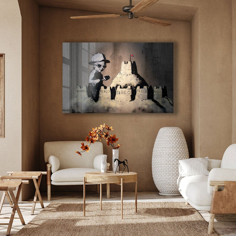 Artronauts Glass Print Tesco Sandcastles  - Banksy
