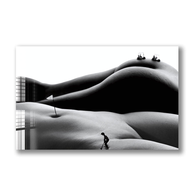Artronauts Glass Print Golfing on The Body