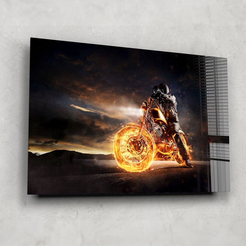 Artronauts Glass Print Motorbike In Fire
