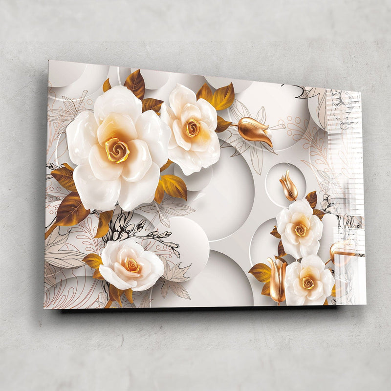 Artronauts Glass Print Gold & White Roses
