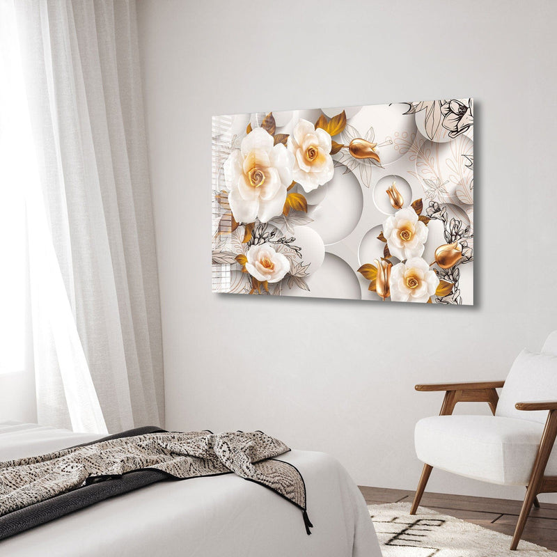 Artronauts Glass Print Gold & White Roses