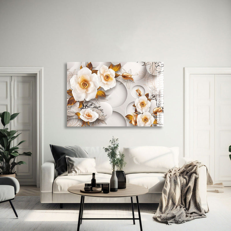 Artronauts Glass Print 60x90 Gold & White Roses
