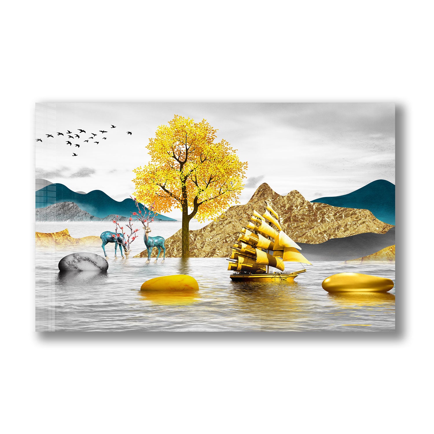 Golden Island - Tempered Glass Wall Art