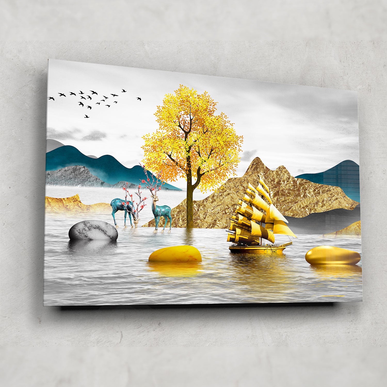 Golden Island - Tempered Glass Wall Art