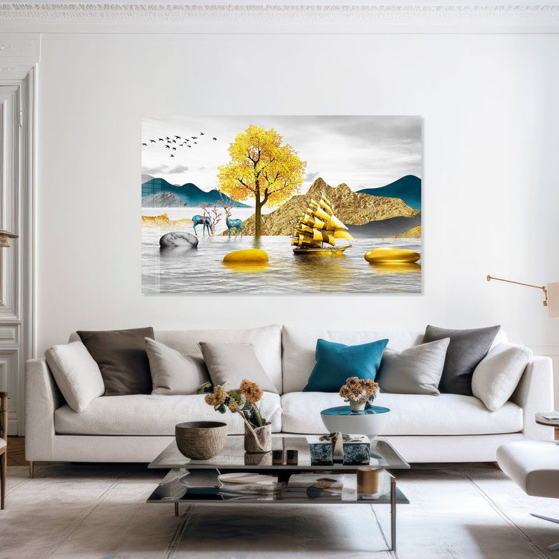 Artronauts Glass Print Golden Island - Tempered Glass Wall Art