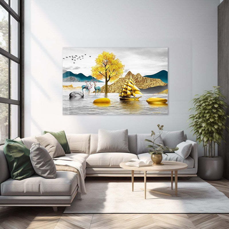Artronauts Glass Print Golden Island - Tempered Glass Wall Art