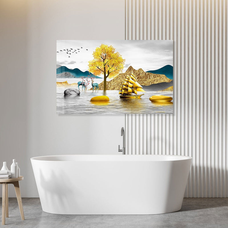 Artronauts Glass Print Golden Island - Tempered Glass Wall Art