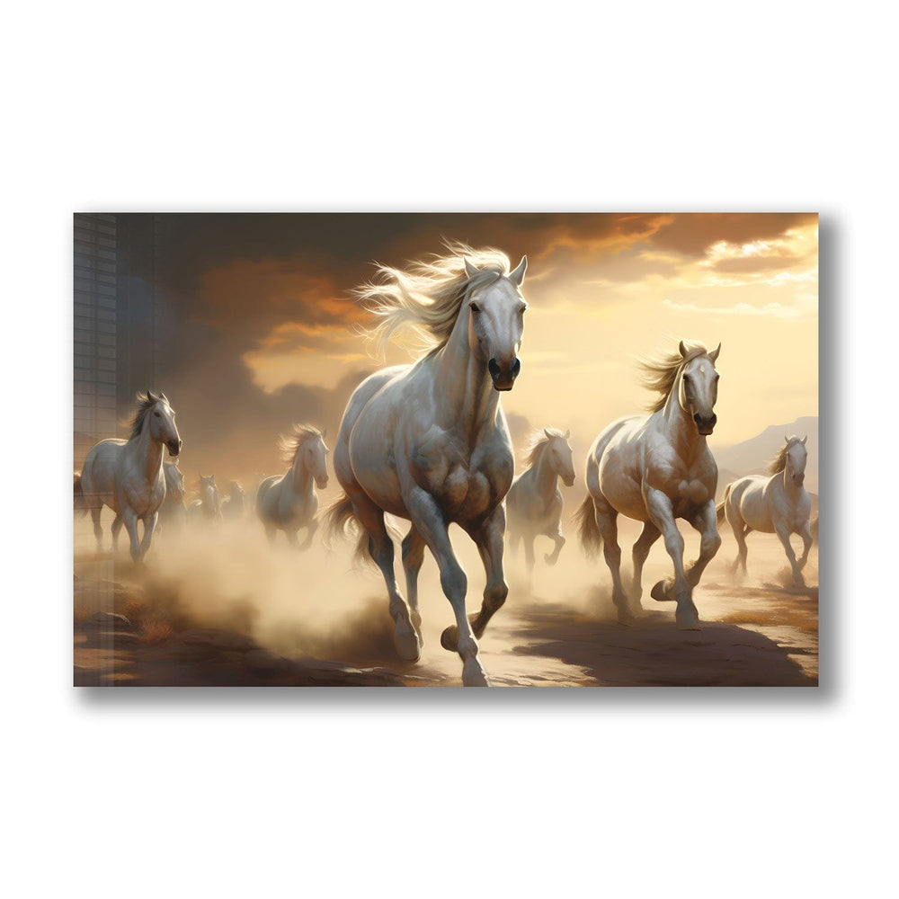 Artronauts Glass Print White Horses - Tempered Glass Wall Art