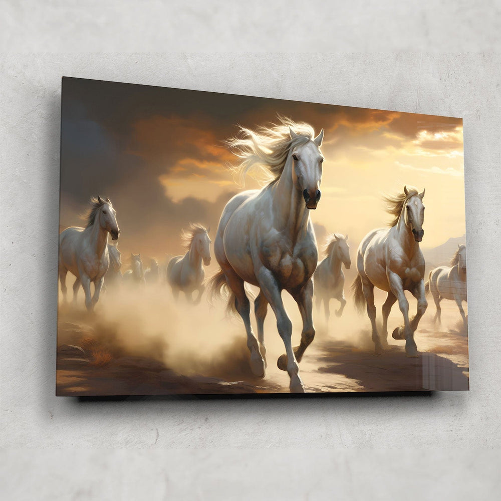 Artronauts Glass Print White Horses - Tempered Glass Wall Art